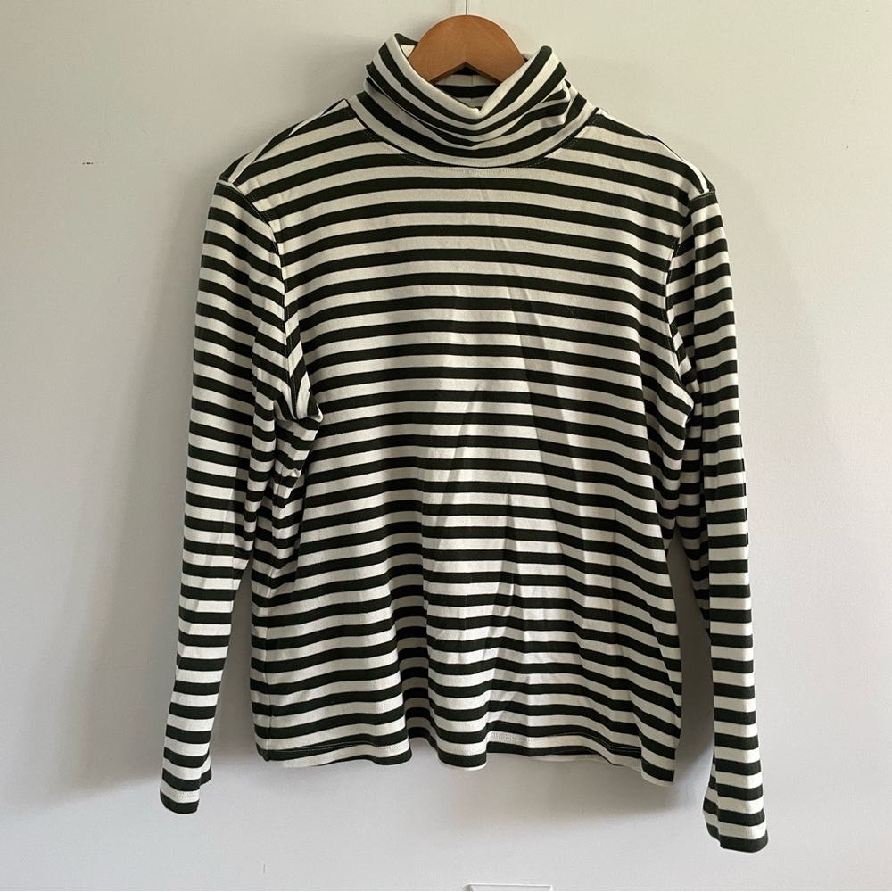 Appleseed's Classic Green and White Striped Turtleneck